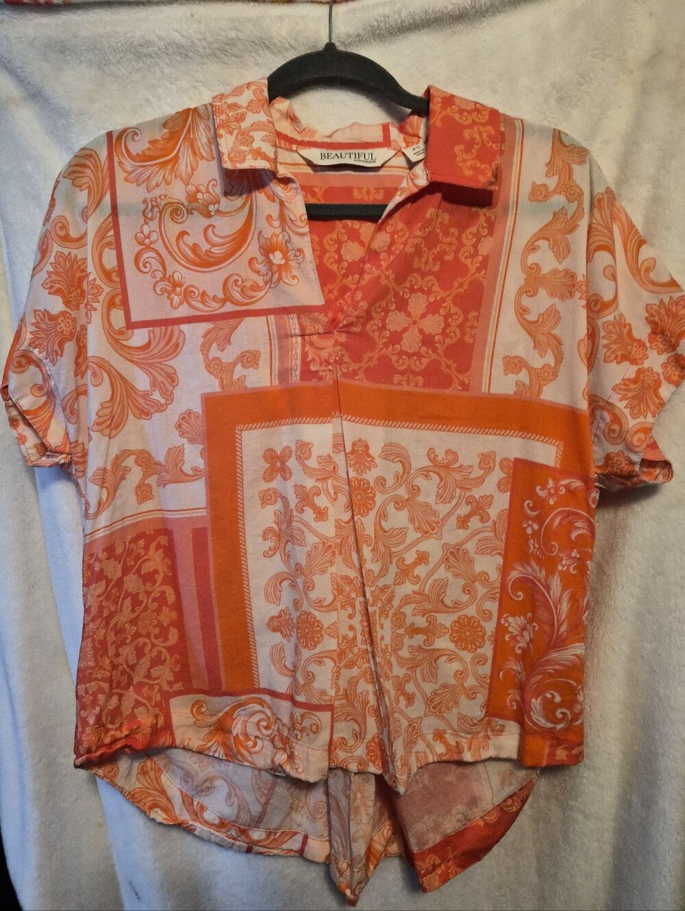 BEAUTIFUL by Lawrence Zarian Printed Patchwork Collared Shirt Size XS Oversized